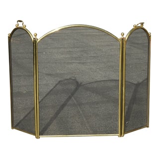 Vintage French Country Neoclassical Three Panel Gold Fireplace Screen W Finials For Sale