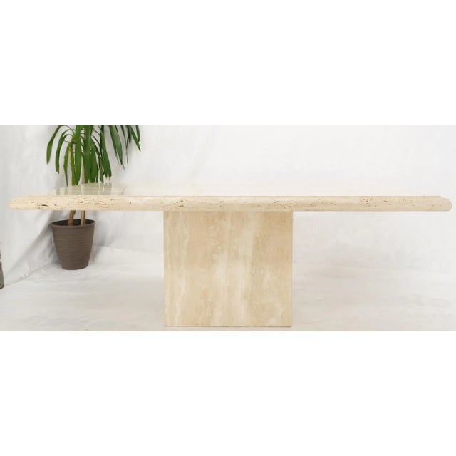 Large Travertine Beveled Edge Single Pedestal Rectangle Dining Conference Table For Sale - Image 10 of 13
