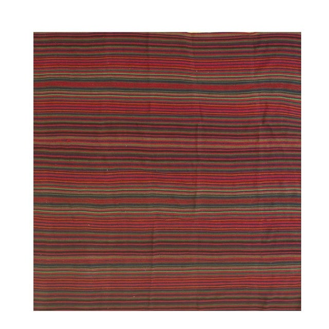 Turkish Mid Century Modern Multicolor Stripe Turkish Decorative Kilim Wool Square Rug For Sale - Image 3 of 4