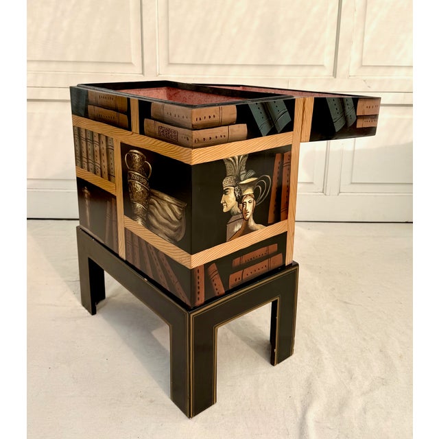 Vintage Chinese Trompe-L’Oeil Lacquered Lidded Chest on Stand For Sale - Image 12 of 16