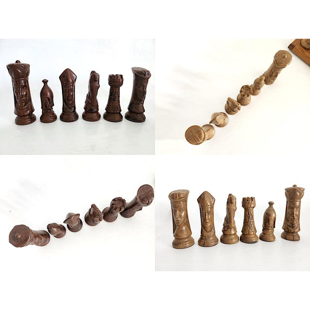 Chestnut 1960s Wood Chess Board and Duncan Ceramic Bisque Chess Pieces, 32 Piece Set For Sale - Image 8 of 11