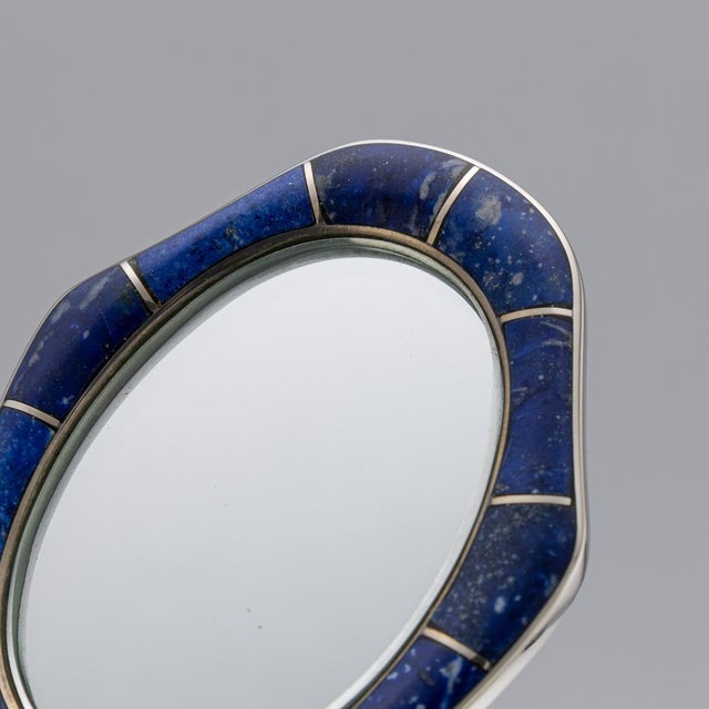 1900 - 1909 Antique 20th Century Continental Silver & Lapis Lazuli Mounted Miniature Mirror, 1900 For Sale - Image 5 of 9