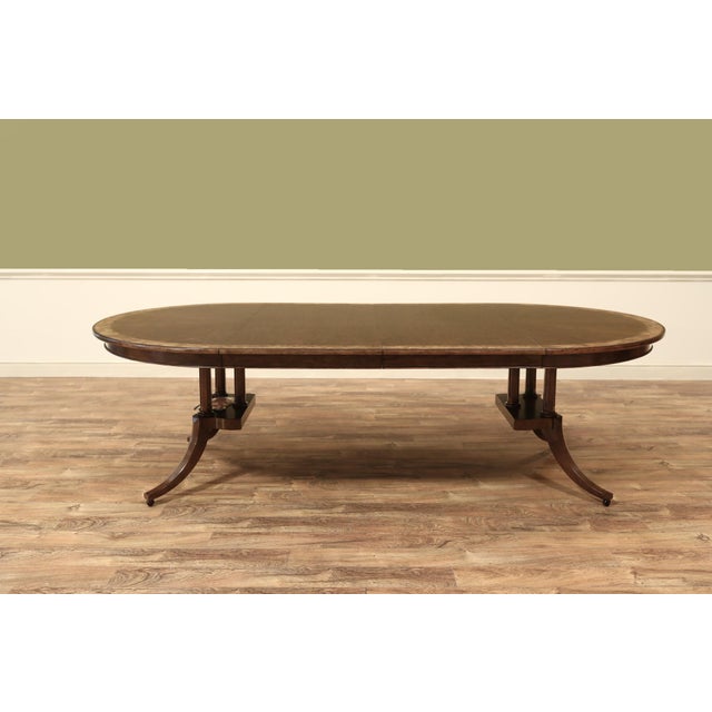 Wood 54 Inch Round Inlaid Walnut Pedestal Dining Table With Leaves Seats 4 to 8 People For Sale - Image 7 of 14