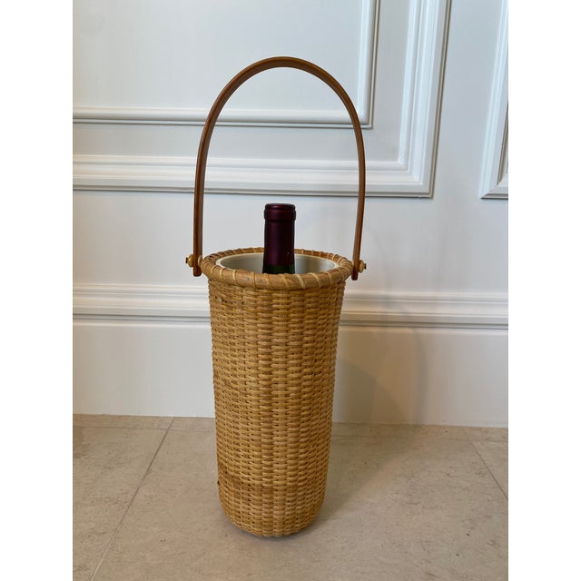 Vintage 1970s Woven Wicker & Rattan Wine Cooler/Carrier With Liner For Sale In Los Angeles - Image 6 of 11