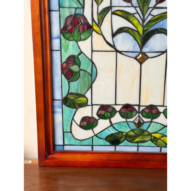 Vintage Stained Glass Wall Hanging 32x20 For Sale - Image 9 of 9