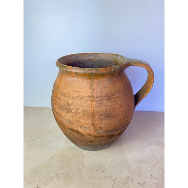French Country Antique Rustic Terracotta Water Jug, Mediterranean Style For Sale - Image 3 of 11