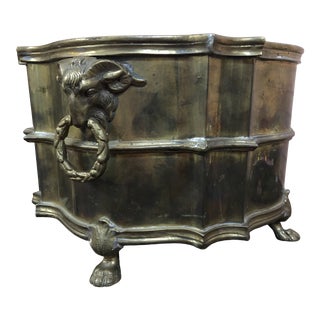1940's Antique Brass Footed Planter Cache Pot With Ram’s Heads For Sale