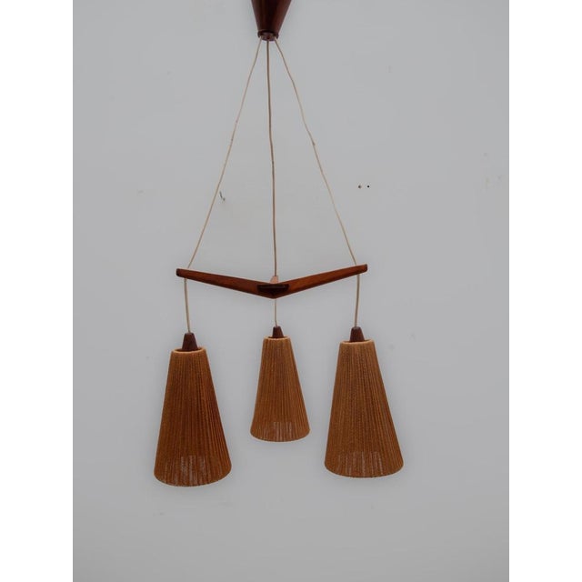 Teak and Jute Cord Pendant Cascade Lamp from Temde, 1960s For Sale - Image 3 of 12