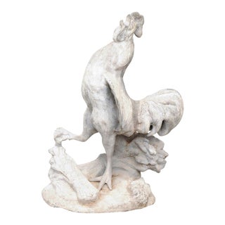 French Painted Lead Lifesize Crowing Rooster Sculpture on Base, circa 1920 For Sale