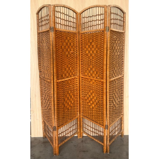 Four-Panel Bamboo Wicker Rattan Folding Screen Room Divider, France 1960s For Sale - Image 11 of 18