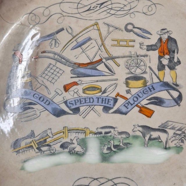 Rustic Mid 19th Century Burgess & Leigh 14" Platter God Speed the Plough For Sale - Image 3 of 4