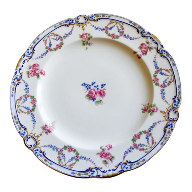 Antique 1898 Minton Dinner Plate G7261 Rose Garland Pansies and Forget Me Nots Fine English China Collectors Plate For Sale