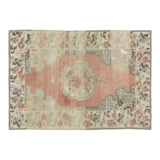 1960s Vintage Anatolian Oushak Handmade Hand Knotted Rug, 4'10"x7' For Sale