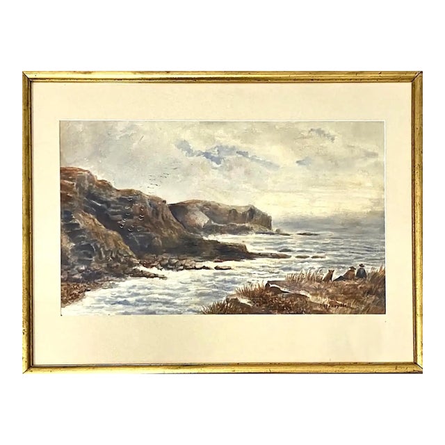 John Henry Hill (1839-1922) Original Coastal Landscape W/ Figures C.1900 For Sale