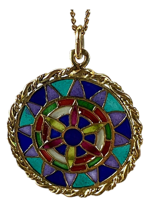 French Window Plique-À-Jour Pendant Medal in Enamel and 18 Karat Yellow Gold, 1930s