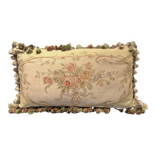 Nancy Corzine Aubusson Pillow With Moss Green Silk Velvet For Sale