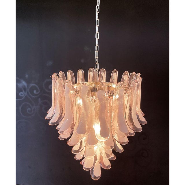 Pink Vintage Italian Murano Chandelier with Pink Glass Petals, 1990s For Sale - Image 8 of 18