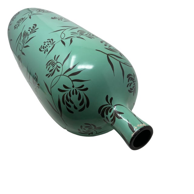 Beautiful Asian theme floral vase. Hand painted dark brown flowers.