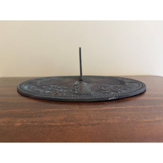 Late 20th Century Vintage English Country Iron Verdigris Garden Sundial "Grow Old Along With Me" For Sale - Image 5 of 9