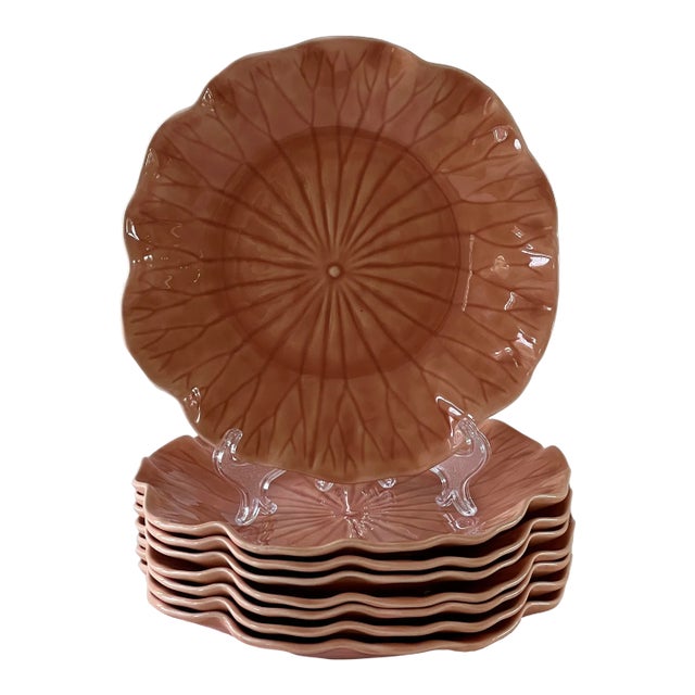 Vintage Metlox Potteries Handmade Lotus Poppy Trail Ceramic Salad Plates- Set of 8 For Sale