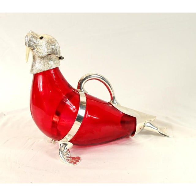 Glass Silver-Plated Glass Walrus Decanter Jug For Sale - Image 7 of 7