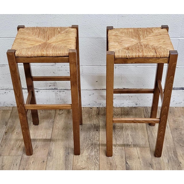 Rush Seat Bath & Body Works Bar Stools - Pair For Sale - Image 10 of 12