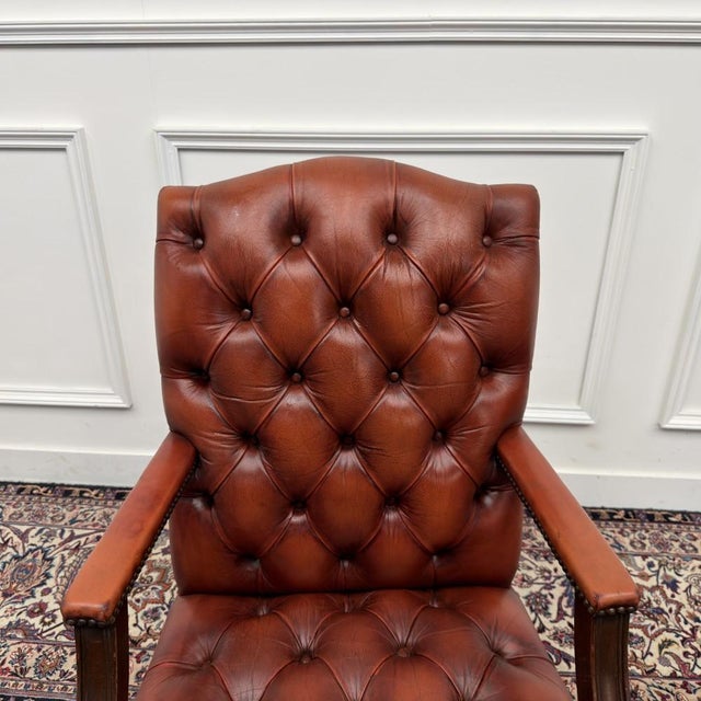 English Chesterfield Office Chair in Leather For Sale - Image 4 of 8