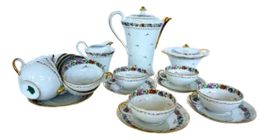 Bridal Edit Heirloom Porcelain Tea Service with Floral Garland and Butterflies by Theodore Haviland for Limoges, 1900s, Set of 18