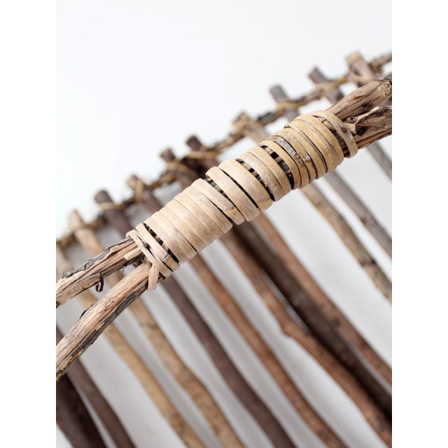 Vintage Rustic Twig Basket With Arched Handle For Sale - Image 14 of 18