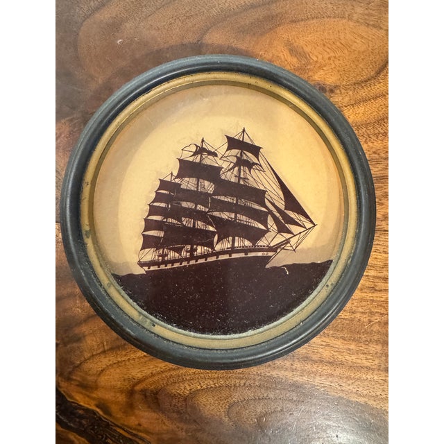 1930s Art Deco Reverse-Painted Convex Glass Maritime Ship Silhouettes - Set of 3 For Sale - Image 4 of 8