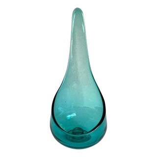 1950's Viking Glass Turquoise Teal Taper Glow Candle Holder For Sale