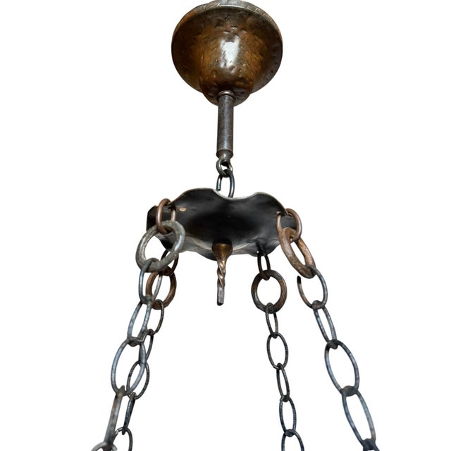 Antique Hand Forged Iron Chandelier With Flowers and Original Patina For Sale In Los Angeles - Image 6 of 9