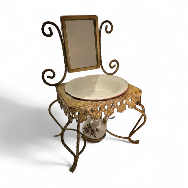 Antique doll's house / dressing / mirror table /Porcelain jug / plate ( 13 cm ) /with signs of use Height 27Width 20Depth...