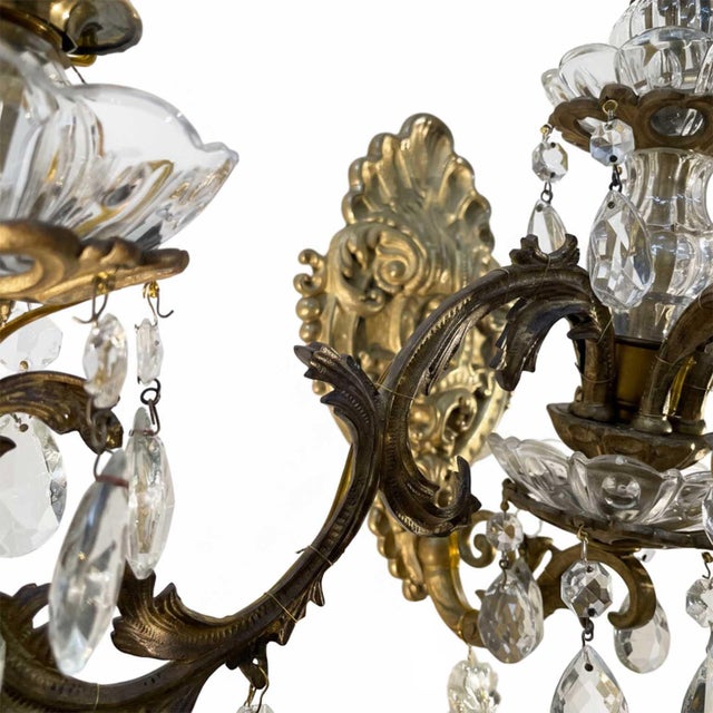 Four-Light Crystal and Bronze Wall Lamps, 1900s, Set of 2 For Sale - Image 6 of 9