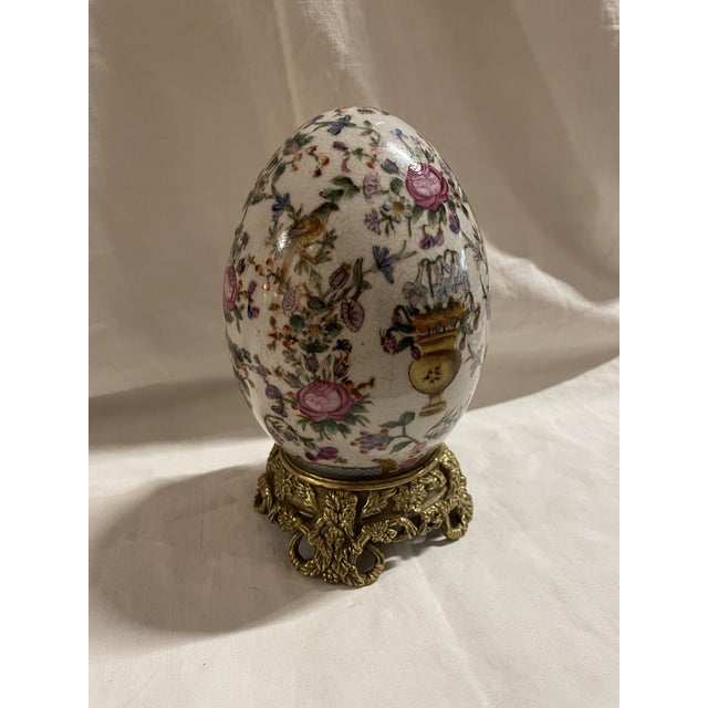 Crackle-Glazed Porcelain Egg on Gilt Bronze Base For Sale - Image 10 of 12