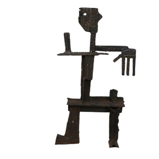 Abstract Man Brutalist Iron Sculpture For Sale