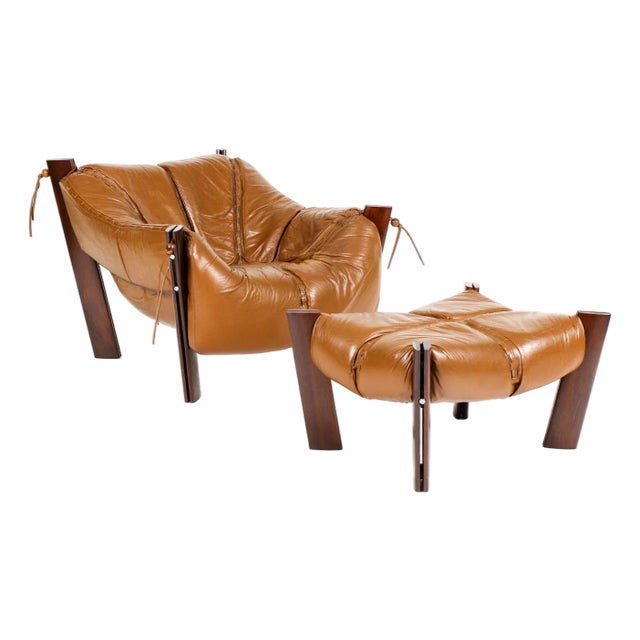 Mid Century Brazilian Modernist Lounge Chair + Ottoman — Percival Lafer — Model Mp-211 — Brown Leather + Rosewood For Sale