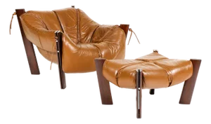 Mid Century Brazilian Modernist Lounge Chair + Ottoman — Percival Lafer — Model Mp-211 — Brown Leather + Rosewood