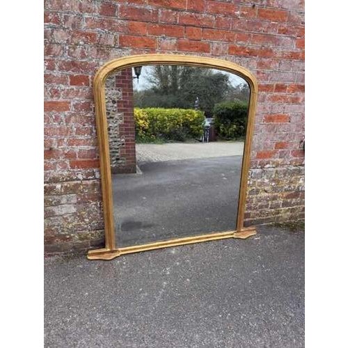 Glass Large Antique English Carved Wood and Gesso Gilt Overmantle Mirror, 1800s For Sale - Image 7 of 8