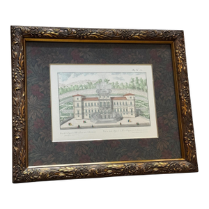 1737 Etching of Villa Della Regina in Turin by Giovanni Antonio Belmond, Framed