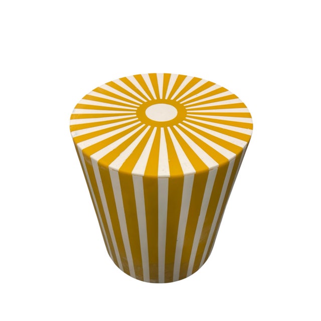 2020s Contemporary Moroccan Resin-Inlay Sunburst Drum Stool or Side Table in Ochre & White For Sale - Image 5 of 9