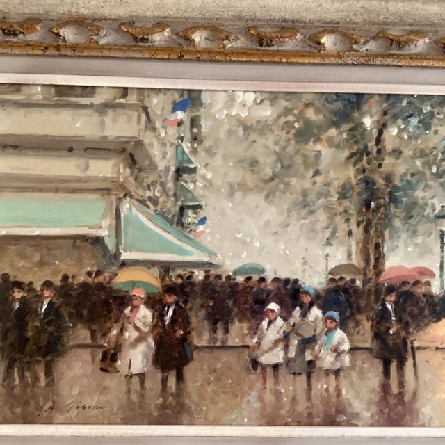Impressionist Andre Gisson Large Oil on Canvas Paris Street Scene Depicting Norte Dame For Sale - Image 3 of 12