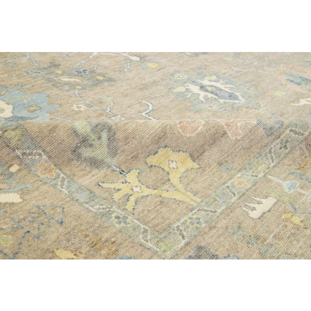Textile Room Sized Contemporary Floral Oushak Style Wool Rug in Beige For Sale - Image 7 of 10