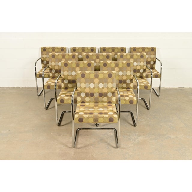 Mies Van Der Rohe Brno Style Mid-Century Modern Chrome Tubular Cantilever Club Chairs, Set of Ten For Sale - Image 15 of 15