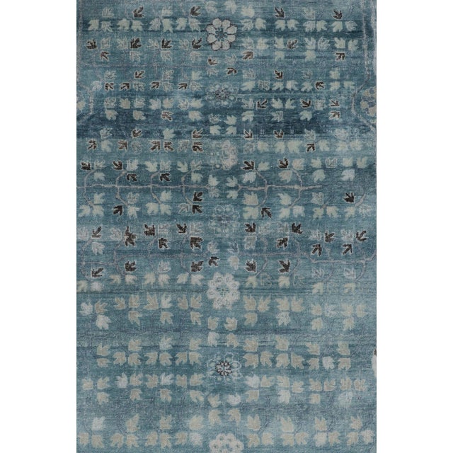 Rug & Kilim’s Khotan-Inspired Rug in Blue With Gray Floral Patterns and Borders For Sale In New York - Image 6 of 8