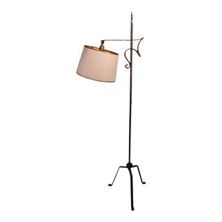 Adjustable Wrought Iron Arts and Crafts Floor Reading Lamp For Sale