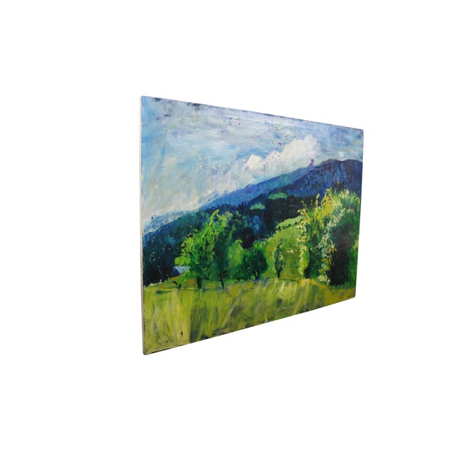 Mid century Miss Lititia Thompson Blue Ridge Mountains oil painting on canvas. Marked Happy Birthday Mary 1963 on back....
