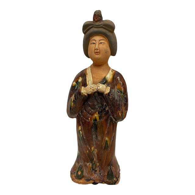 Vintage Chinese Tang Tri-Colored Glazed Tomb Ceramic Statue For Sale