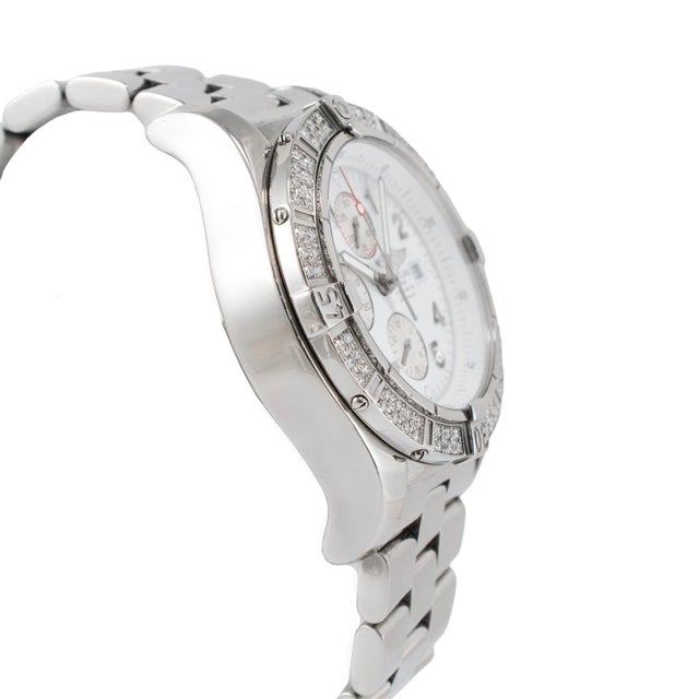 Modern Breitling Super Avenger 48mm A13370 White Dial Diamond Bezel Chrono Steel Watch For Sale - Image 3 of 10