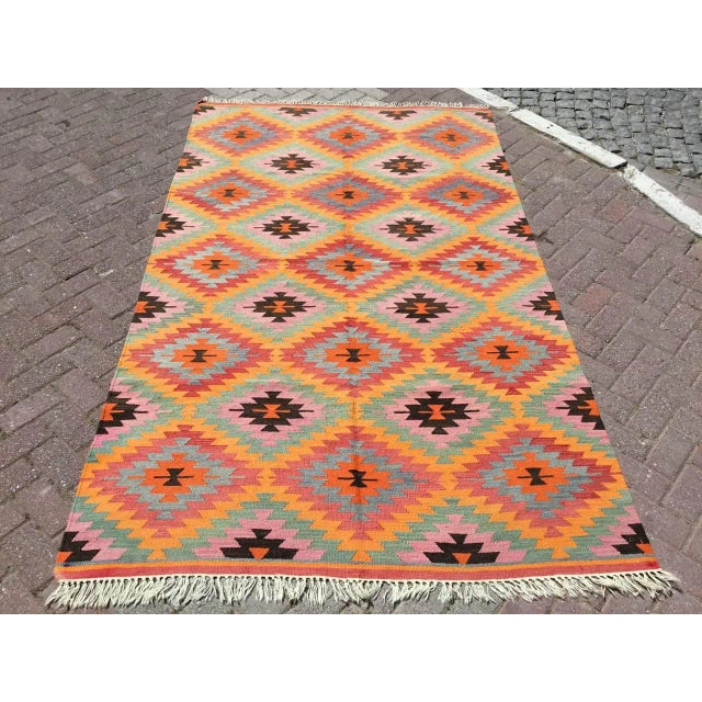 Vintage Diamond Design Kilim Rug - 63" X 106" For Sale - Image 10 of 10
